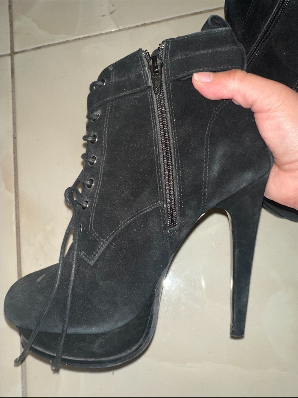 Aldo Black Suede Lace-Up Stiletto Ankle Boots vintage Y2K size 8.5 - Picture 3 of 6